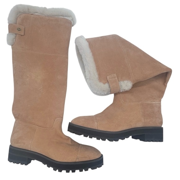 Stuart Weitzman Alpine Shearling Trim Leather Knee High Boots Size 9 - Picture 2 of 16